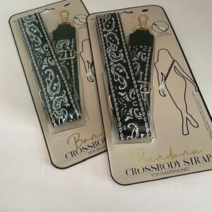 Bandana Phone Crossbody Strap Set 2 Black Green Paisley Adjustable